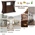 Costway Rolling Buffet Sideboard Wooden Bar Storage Cabinet w/ Wine Rack & Glass Holder