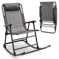 Costway Folding Zero Gravity Rocking Chair Outdoor Patio Headrest Turquoise\ Grey
