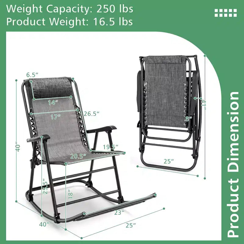 Sedia a dondolo pieghevole Costway Zero Gravity da esterno con poggiatesta, turchese/grigio