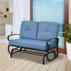 Costway Dondolo da Esterno a 2 Posti con Cuscini, Poltrona Sdraio Divanetto Blu/Beige/Grigio/Blu scuro