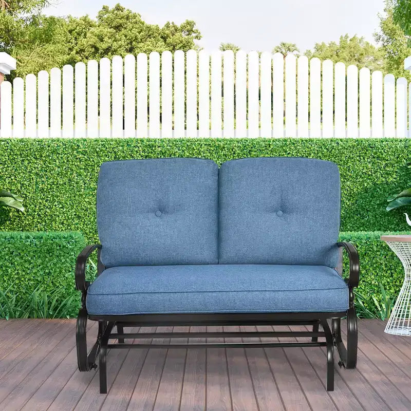Costway Dondolo da Esterno a 2 Posti con Cuscini, Poltrona Sdraio Divanetto Blu/Beige/Grigio/Blu scuro