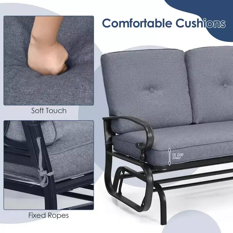Costway Dondolo da Esterno a 2 Posti con Cuscini, Poltrona Sdraio Divanetto Blu/Beige/Grigio/Blu scuro