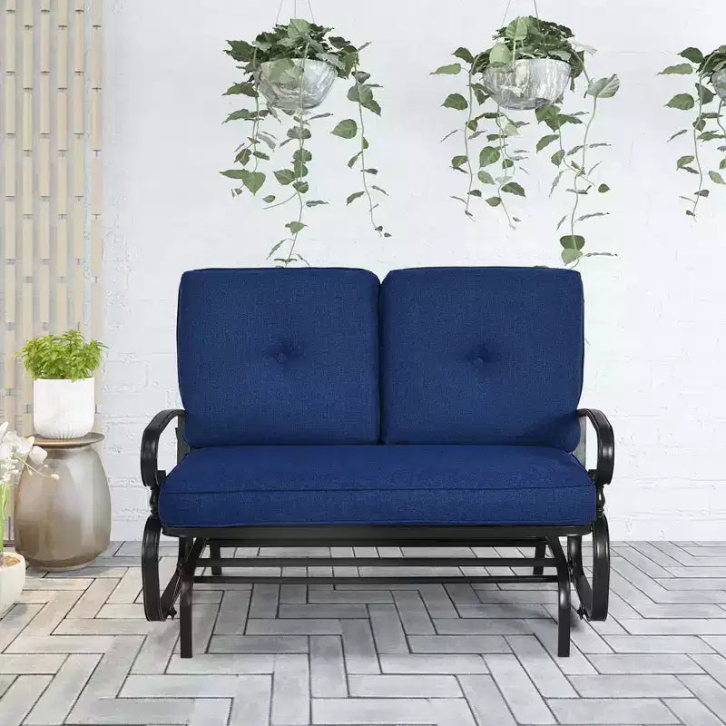 Costway Dondolo da Esterno a 2 Posti con Cuscini, Poltrona Sdraio Divanetto Blu/Beige/Grigio/Blu scuro