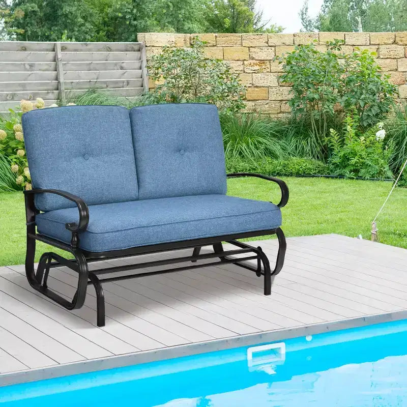 Costway Dondolo da Esterno a 2 Posti con Cuscini, Poltrona Sdraio Divanetto Blu/Beige/Grigio/Blu scuro