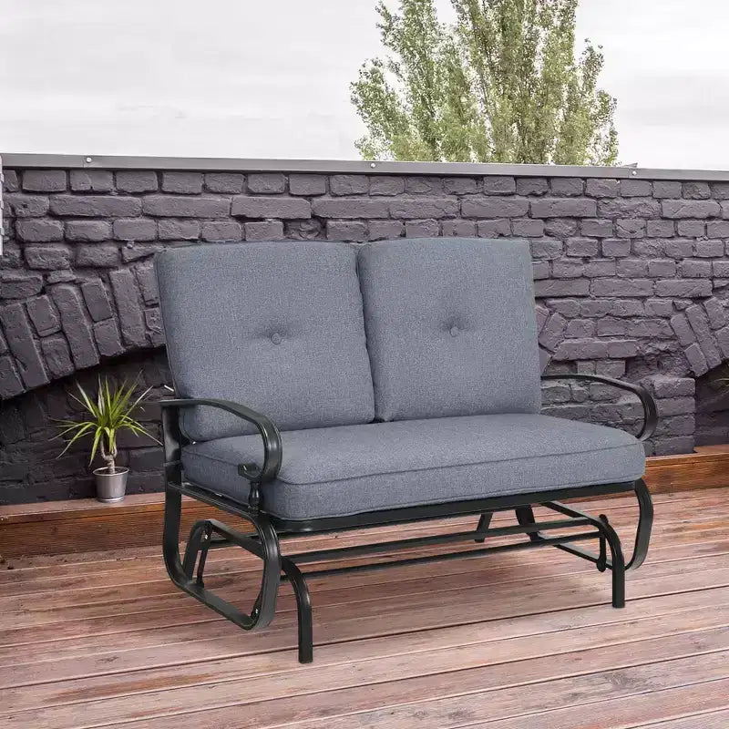 Costway Dondolo da Esterno a 2 Posti con Cuscini, Poltrona Sdraio Divanetto Blu/Beige/Grigio/Blu scuro