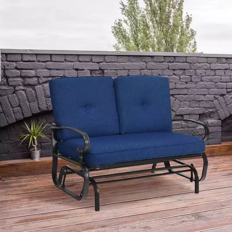 Costway Dondolo da Esterno a 2 Posti con Cuscini, Poltrona Sdraio Divanetto Blu/Beige/Grigio/Blu scuro