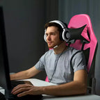 Sedia Gaming Massaggiante Costway, Poltrona da Ufficio Reclinabile con Poggiapiedi Bianca\Blu\Rosa\Rossa