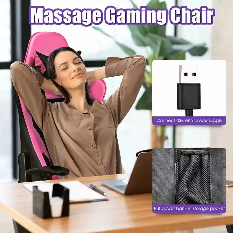 Sedia Gaming Massaggiante Costway, Poltrona da Ufficio Reclinabile con Poggiapiedi Bianca\Blu\Rosa\Rossa