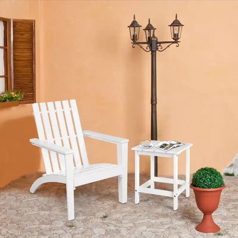 Costway Set Tavolino Laterale per Sedie Adirondack da Giardino 2 Pezzi in Legno Massello Bianco