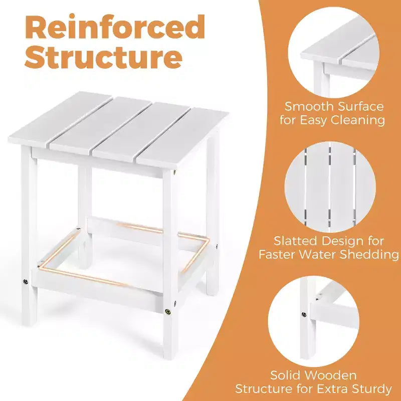 Costway Set Tavolino Laterale per Sedie Adirondack da Giardino 2 Pezzi in Legno Massello Bianco