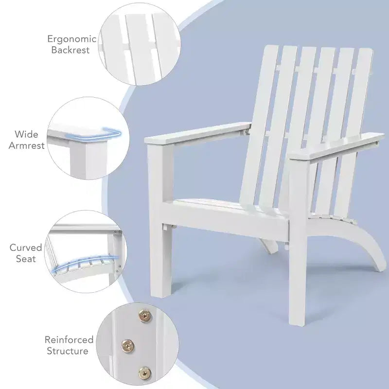 Costway Set Tavolino Laterale per Sedie Adirondack da Giardino 2 Pezzi in Legno Massello Bianco