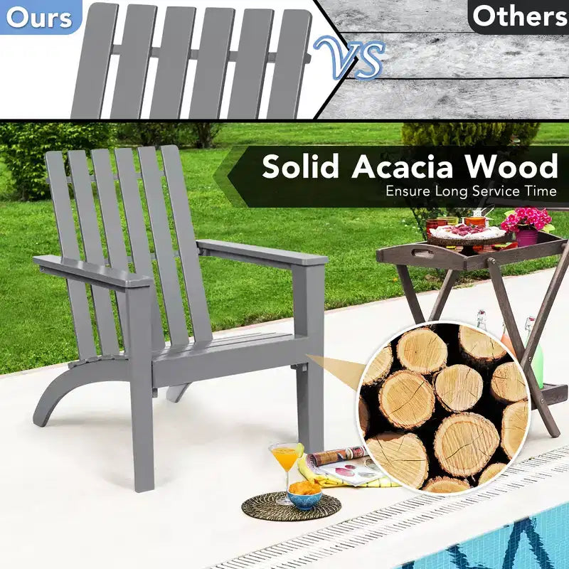 Costway Set 2 Tavolini Laterali da Giardino Adirondack in Legno Massello Grigi