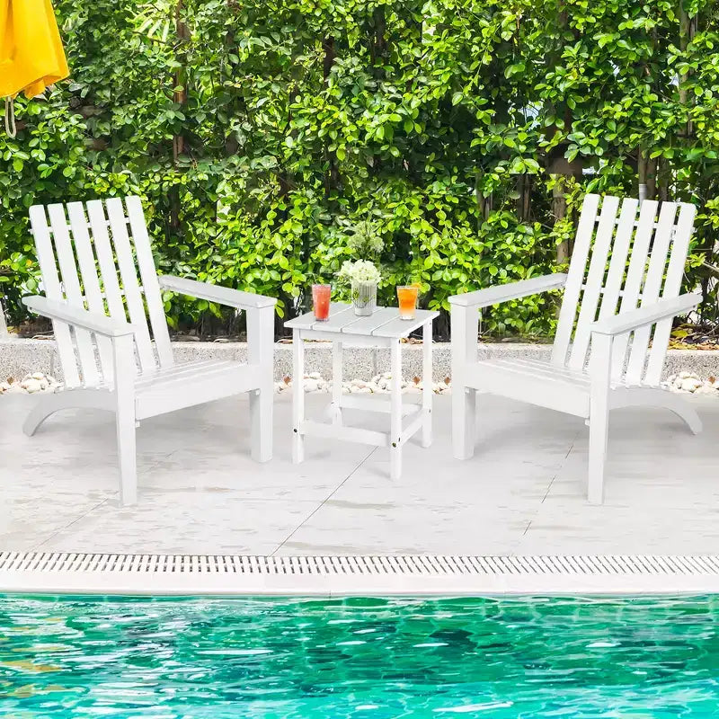 Costway 3PCS Patio Adirondack Chair Side Table Set Solid Wood Garden Deck White