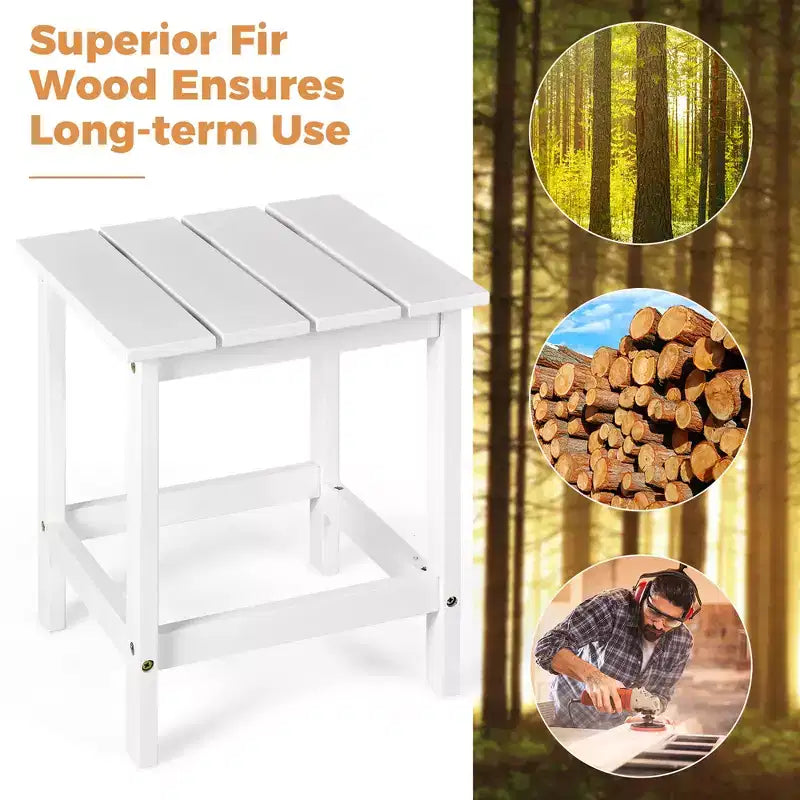 Costway 3PCS Patio Adirondack Chair Side Table Set Solid Wood Garden Deck White