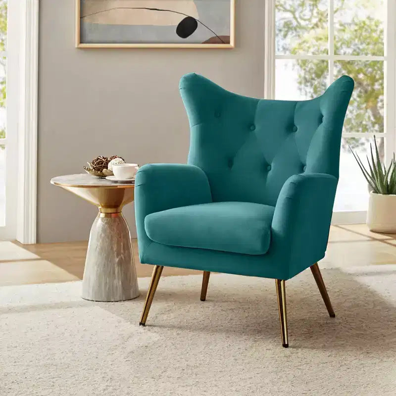 Poltrona d'accento moderna in velluto Godefroy con schienale ad ali | Karat Home