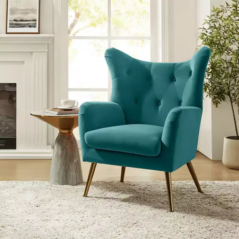 Poltrona d'accento moderna in velluto Godefroy con schienale ad ali | Karat Home