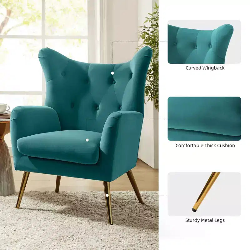 Poltrona d'accento moderna in velluto Godefroy con schienale ad ali | Karat Home