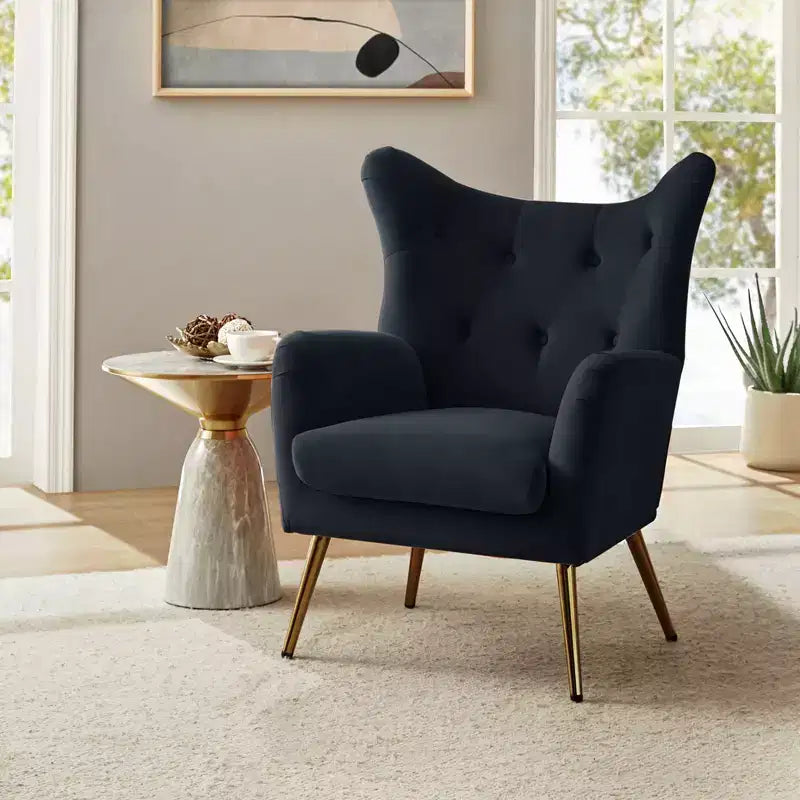 Poltrona d'accento moderna in velluto Godefroy con schienale ad ali | Karat Home