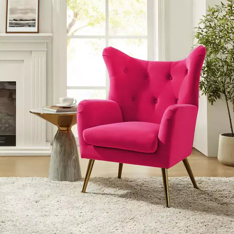 Poltrona d'accento moderna in velluto Godefroy con schienale ad ali | Karat Home
