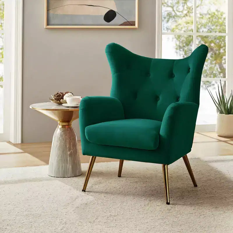 Poltrona d'accento moderna in velluto Godefroy con schienale ad ali | Karat Home