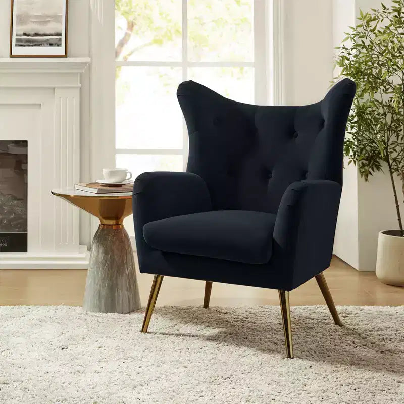 Poltrona d'accento moderna in velluto Godefroy con schienale ad ali | Karat Home