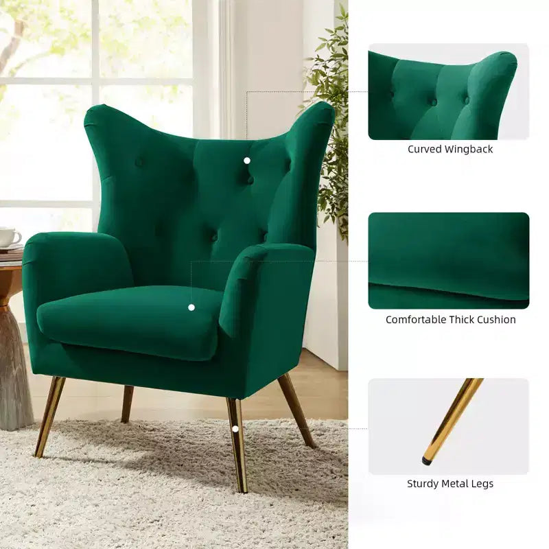 Poltrona d'accento moderna in velluto Godefroy con schienale ad ali | Karat Home
