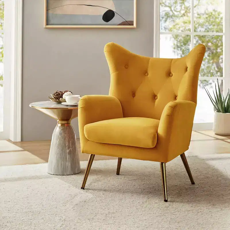 Poltrona d'accento moderna in velluto Godefroy con schienale ad ali | Karat Home