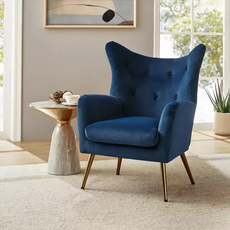 Poltrona d'accento moderna in velluto Godefroy con schienale ad ali | Karat Home
