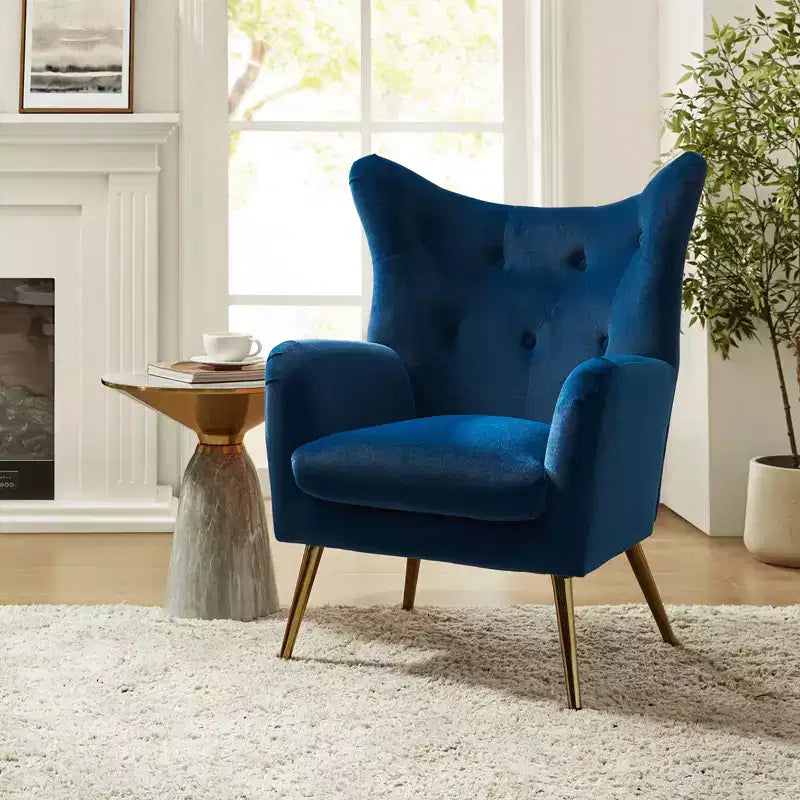 Poltrona d'accento moderna in velluto Godefroy con schienale ad ali | Karat Home
