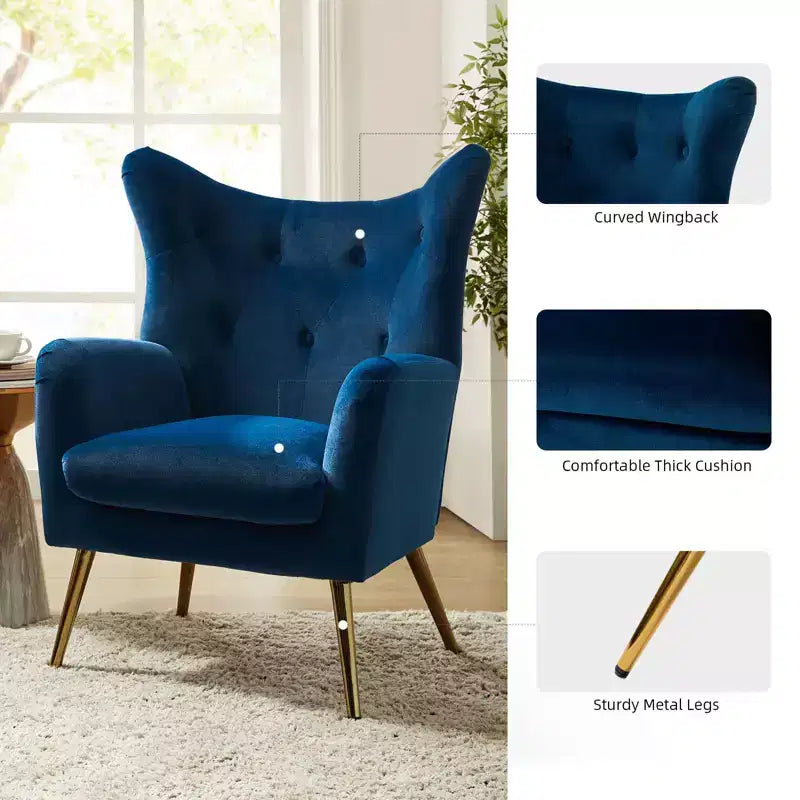 Poltrona d'accento moderna in velluto Godefroy con schienale ad ali | Karat Home