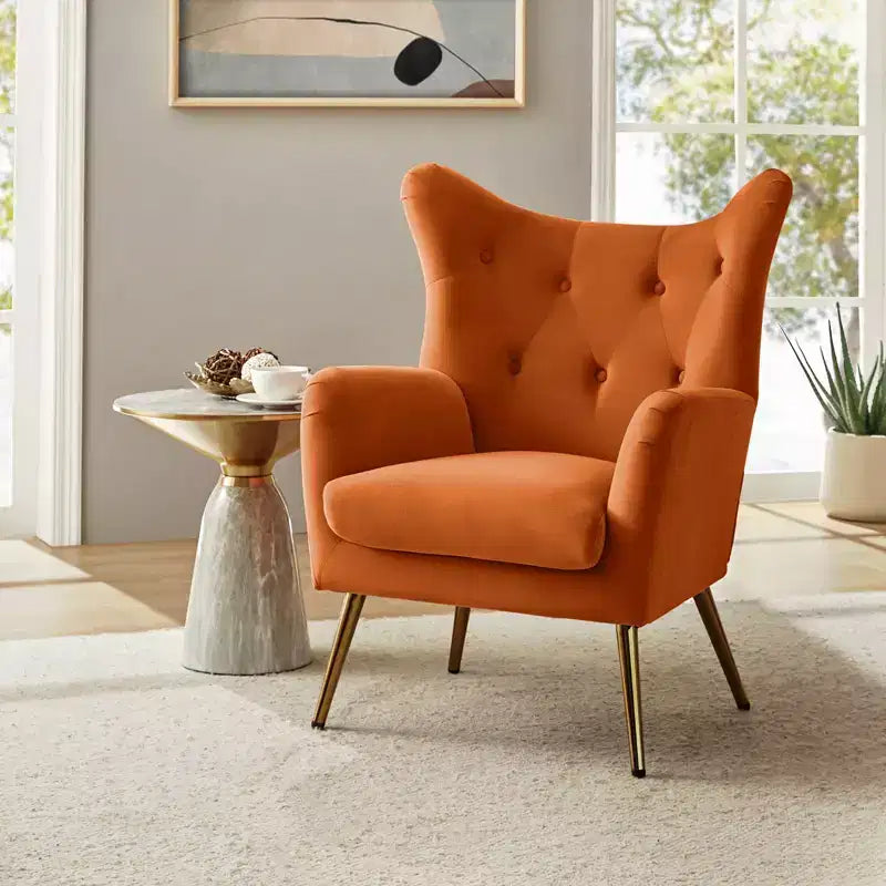 Poltrona d'accento moderna in velluto Godefroy con schienale ad ali | Karat Home