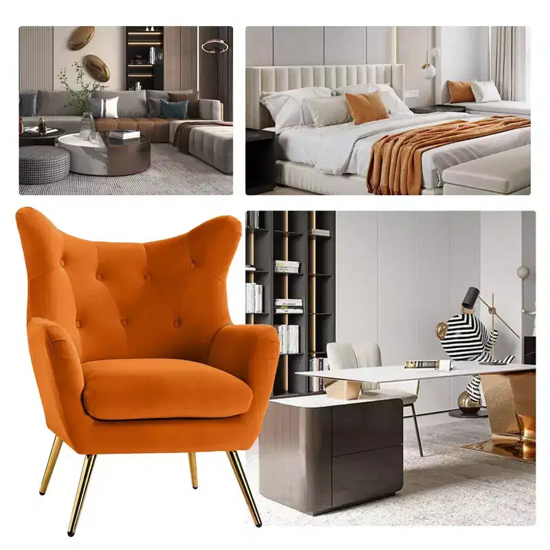 Poltrona d'accento moderna in velluto Godefroy con schienale ad ali | Karat Home
