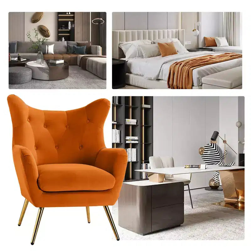 Poltrona d'accento moderna in velluto Godefroy con schienale ad ali | Karat Home