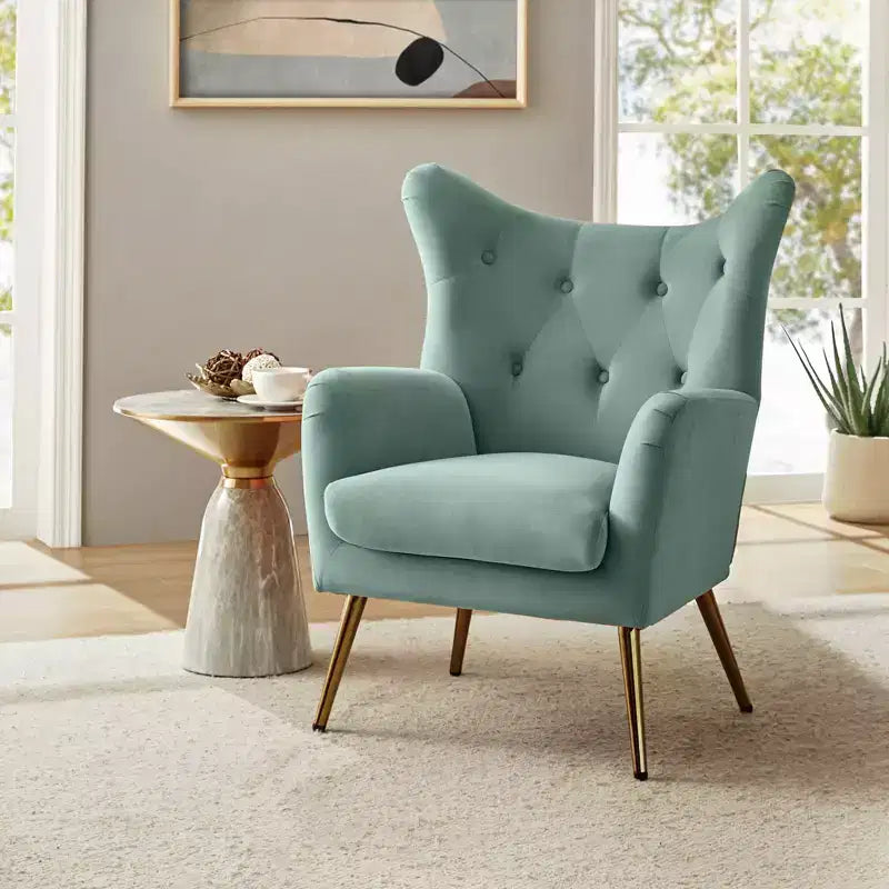 Poltrona d'accento moderna in velluto Godefroy con schienale ad ali | Karat Home