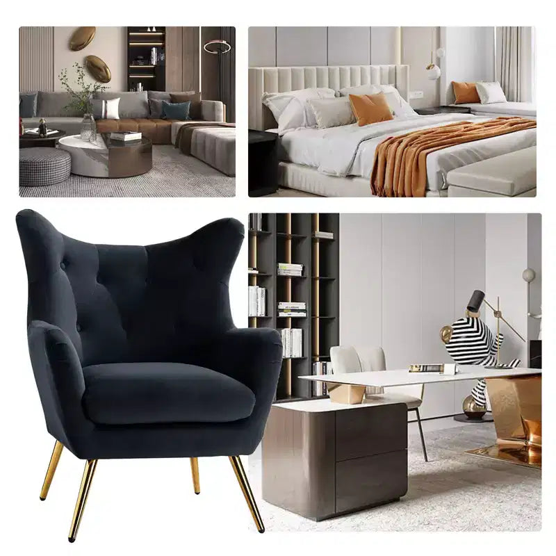 Poltrona d'accento moderna in velluto Godefroy con schienale ad ali | Karat Home