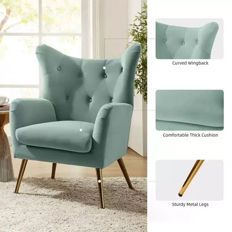 Poltrona d'accento moderna in velluto Godefroy con schienale ad ali | Karat Home