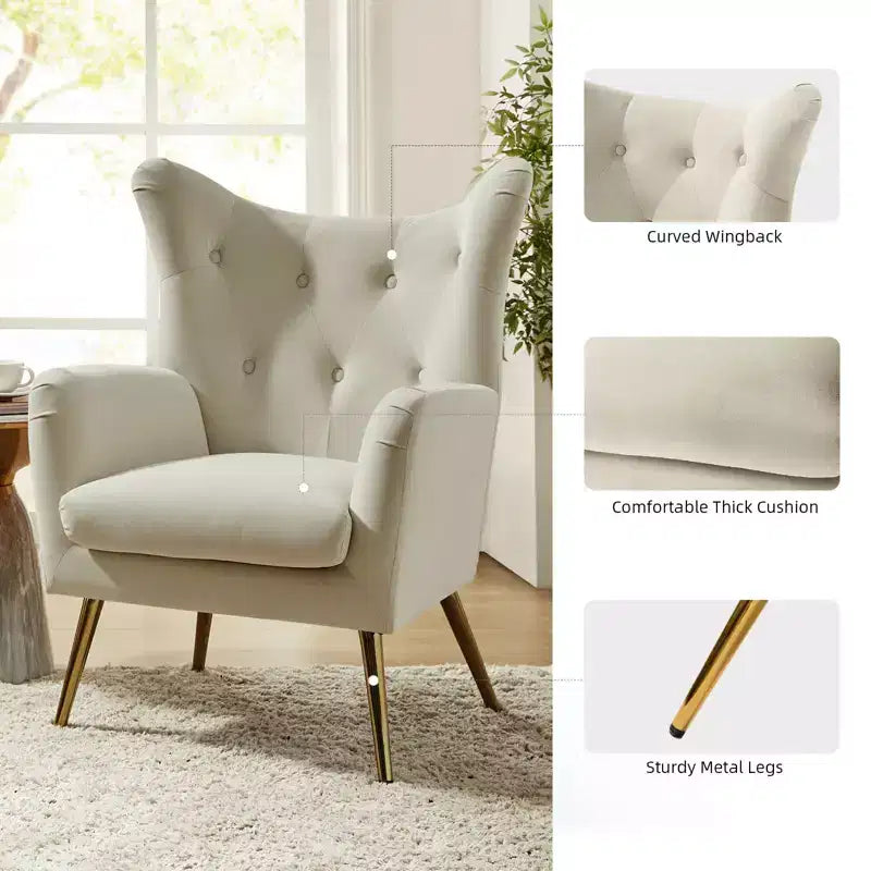 Poltrona d'accento moderna in velluto Godefroy con schienale ad ali | Karat Home