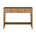 MUSEHOMEINC Tavolino Consolle a 2 Livelli in Legno Massello, Stile Classico Contemporaneo Mid-Century Californiano con Cassetti Contenitori, Marrone Miele