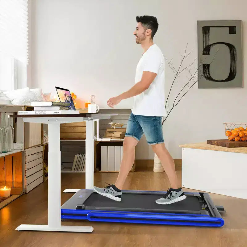 Tapis roulant pieghevole 2 in 1 Costway 2.25HP con doppio display a LED argento/nero/blu