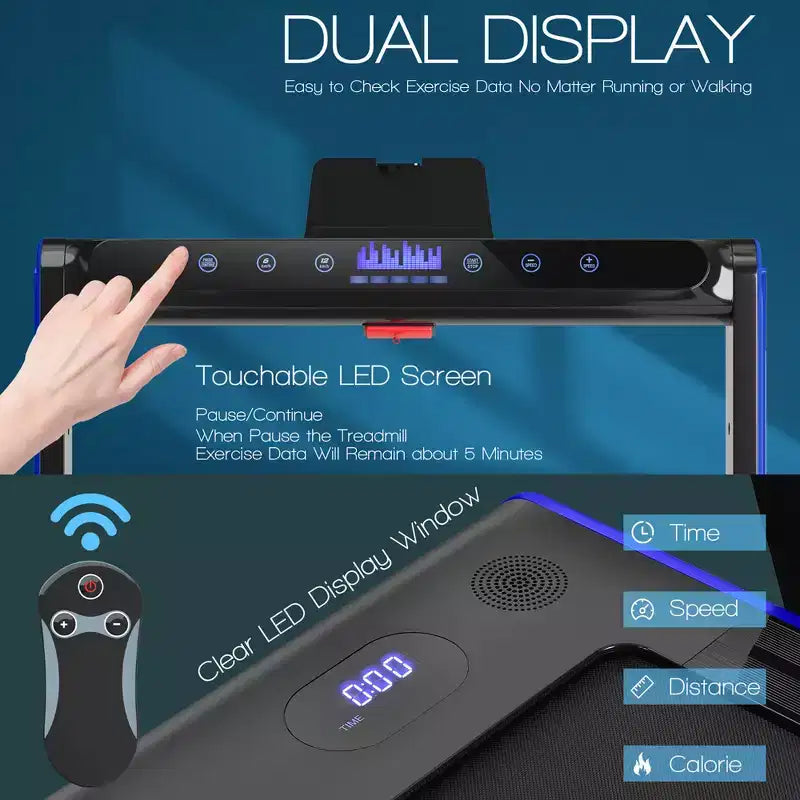 Tapis roulant pieghevole 2 in 1 Costway 2.25HP con doppio display a LED argento/nero/blu