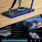 Tapis roulant pieghevole 2 in 1 Costway 2.25HP con doppio display a LED argento/nero/blu