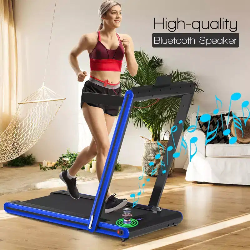 Tapis roulant pieghevole 2 in 1 Costway 2.25HP con doppio display a LED argento/nero/blu