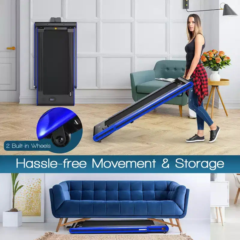 Tapis roulant pieghevole 2 in 1 Costway 2.25HP con doppio display a LED argento/nero/blu