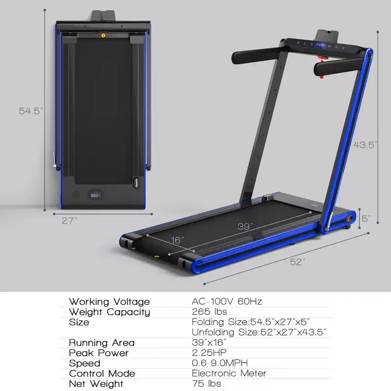 Tapis roulant pieghevole 2 in 1 Costway 2.25HP con doppio display a LED argento/nero/blu