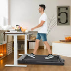 Tapis roulant pieghevole 2 in 1 Costway 2.25HP con doppio display a LED argento/nero/blu