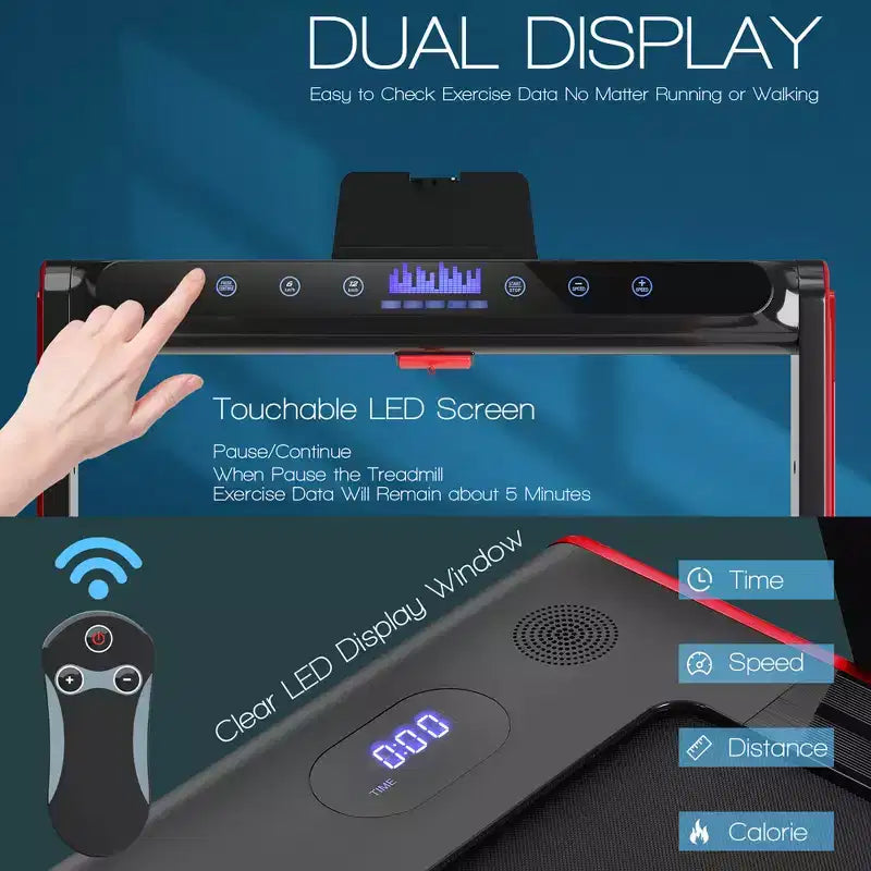 Tapis roulant pieghevole 2 in 1 Costway 2.25HP con doppio display a LED argento/nero/blu