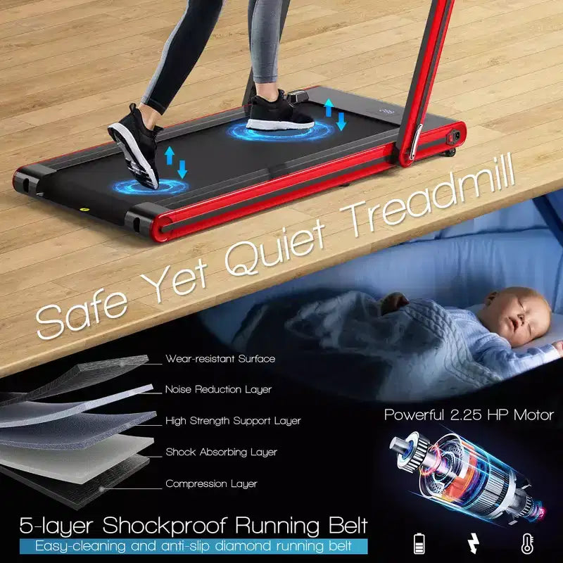 Tapis roulant pieghevole 2 in 1 Costway 2.25HP con doppio display a LED argento/nero/blu