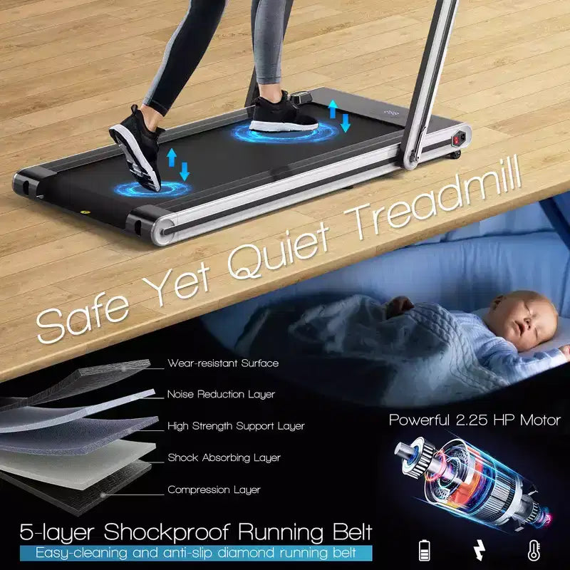 Tapis roulant pieghevole 2 in 1 Costway 2.25HP con doppio display a LED argento/nero/blu