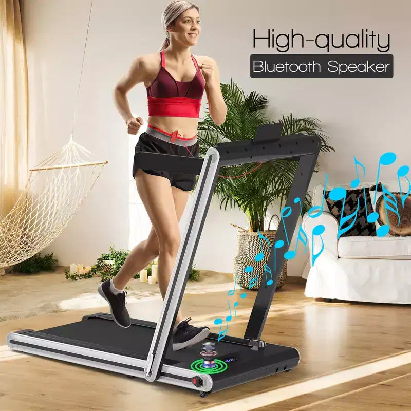 Tapis roulant pieghevole 2 in 1 Costway 2.25HP con doppio display a LED argento/nero/blu