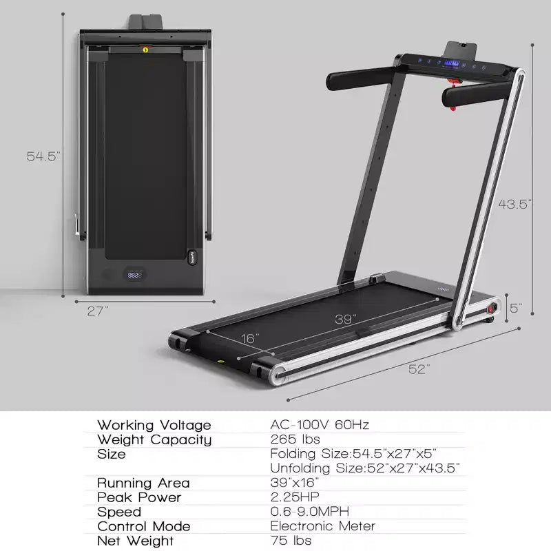 Tapis roulant pieghevole 2 in 1 Costway 2.25HP con doppio display a LED argento/nero/blu